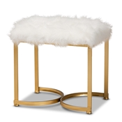 Baxton Studio Gwyn Glam and Luxe White Faux Fur Upholstered and Gold Finished Metal Ottoman